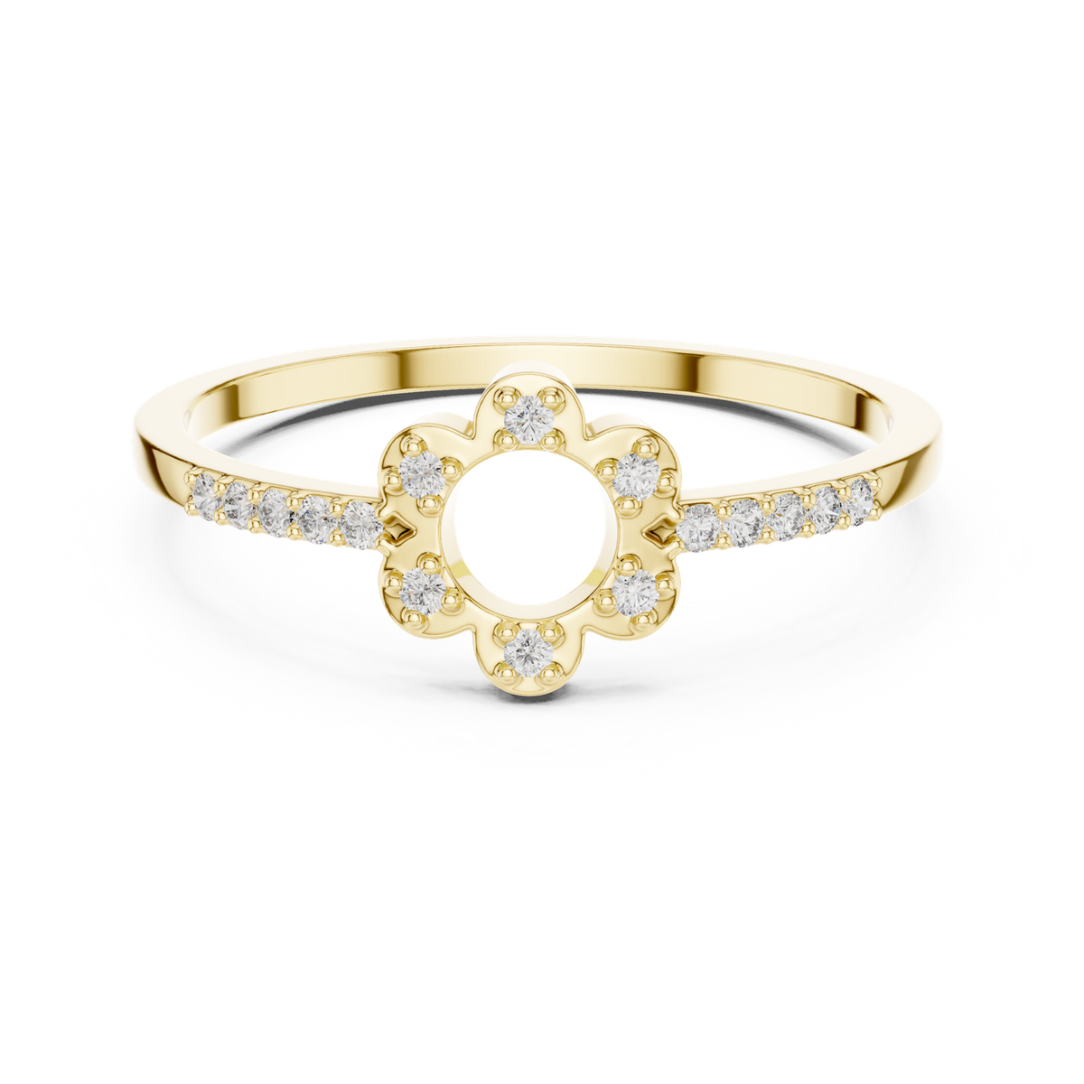 14K Solid Gold Lab Diamond Flower Cluster Ring, Yellow Gold