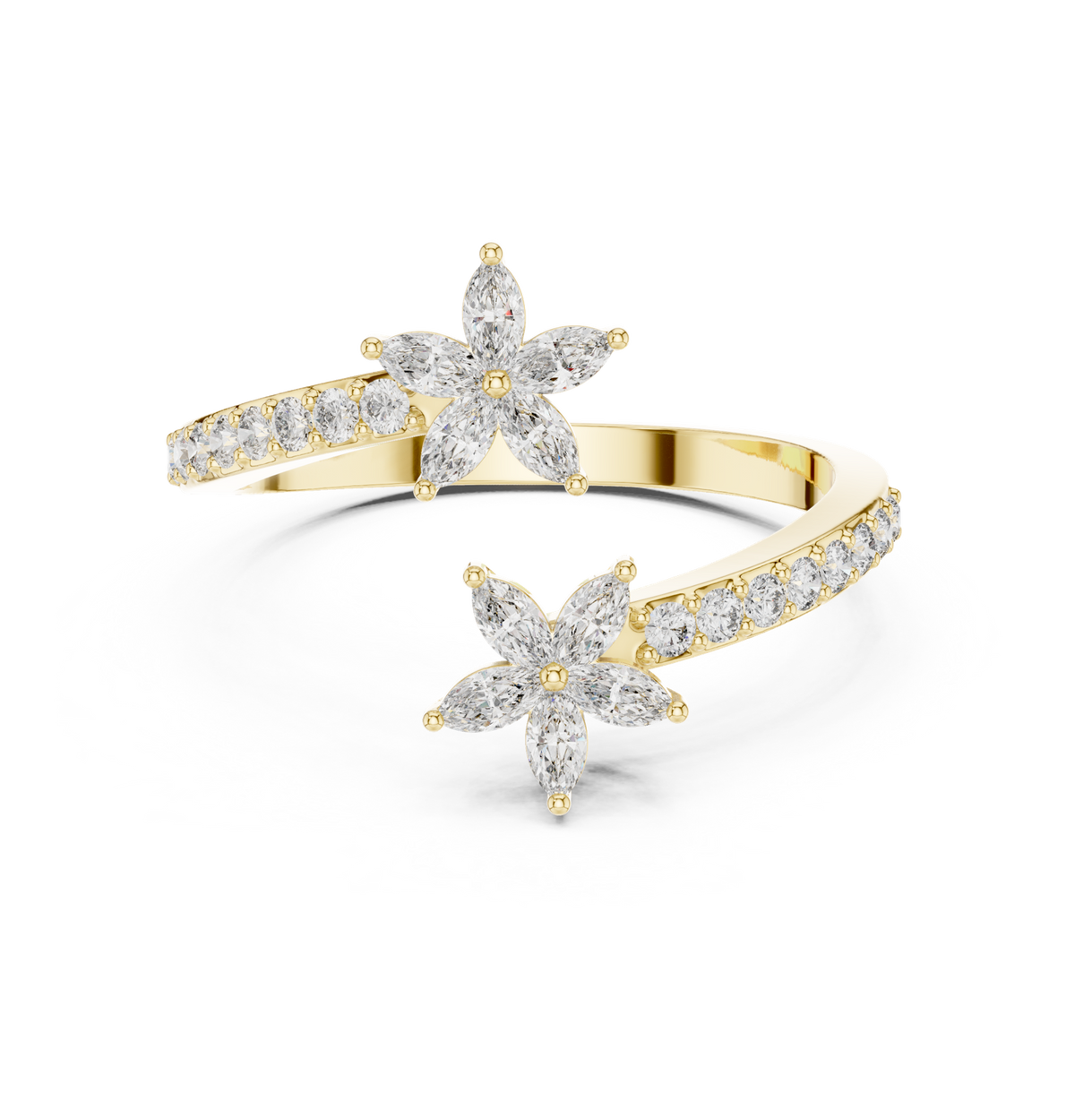14K Solid Gold Lab Diamond Star Crossover Ring, Yellow Gold