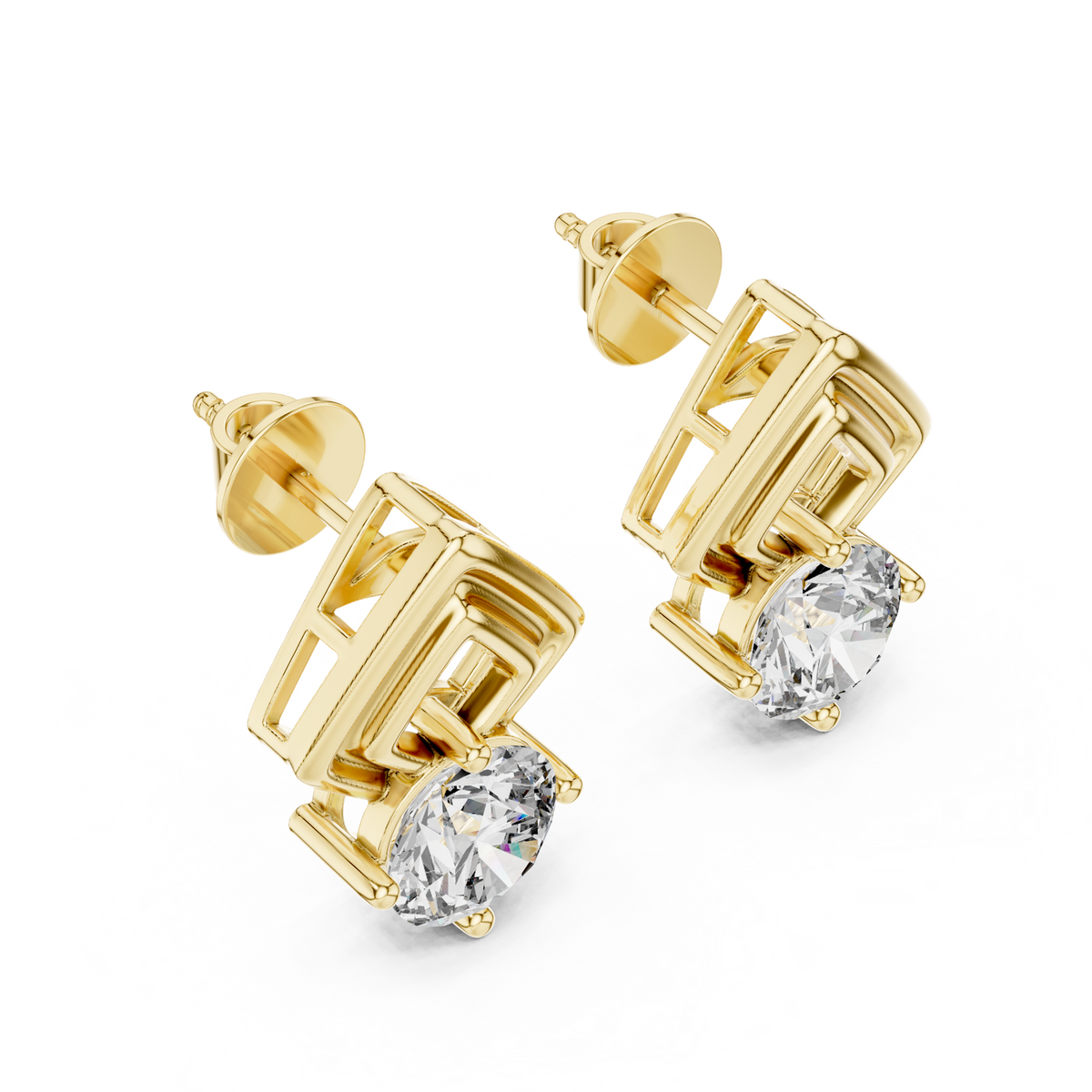 14K Solid Gold Lab Diamond Stud Earrings, Yellow Gold, view 2