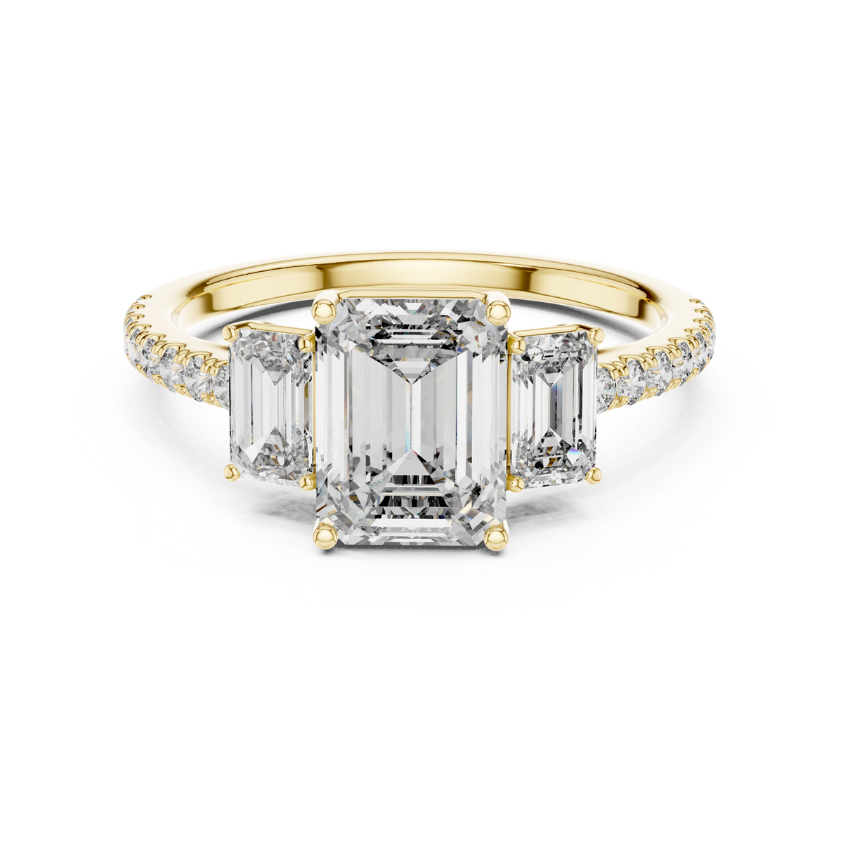 14K Solid Gold Lab Diamond Three-Stone Ring, Yellow Gold