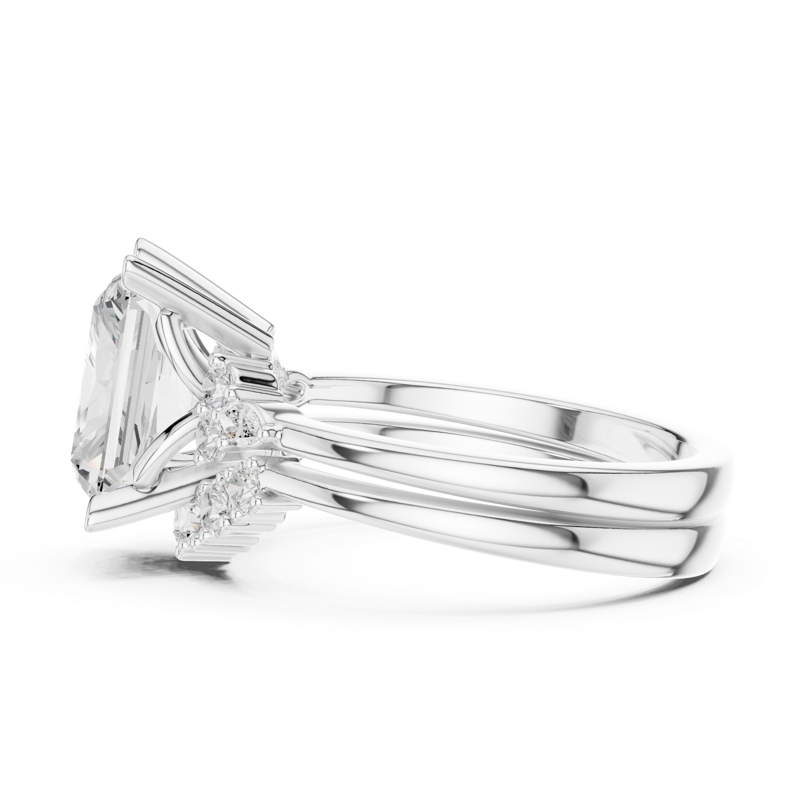 Gold Ring DDLR-440, Radiant center stone, White Gold, view 3