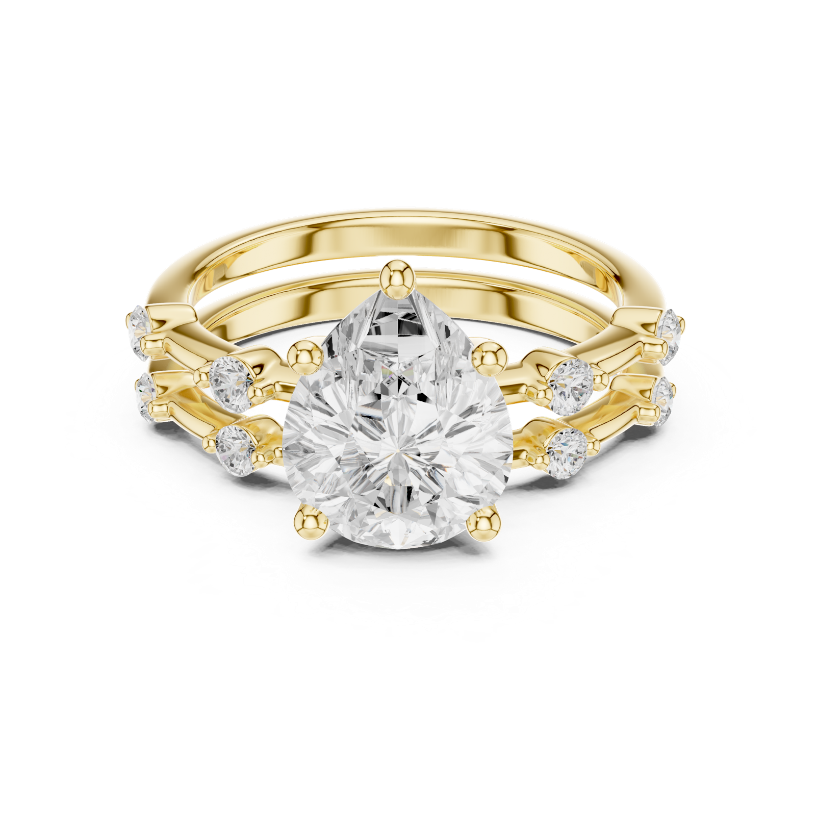 Gold Ring DDLR-441, Pear center stone, Yellow Gold, view 4