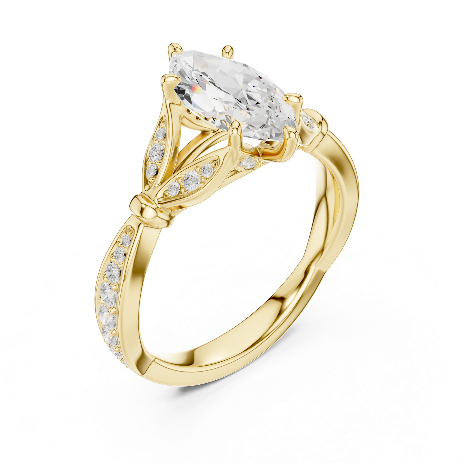 Gold Ring DDLR-257, Marquise center stone, Yellow Gold, view 2