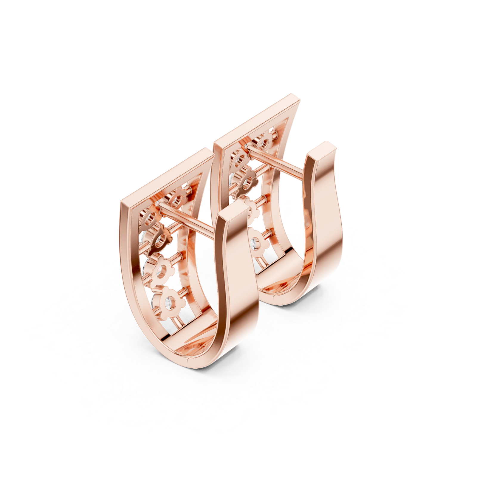 14K Solid Gold Lab Diamond Cluster Earrings, Rose Gold, view 2