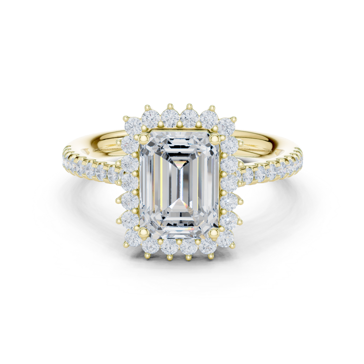 14K Solid Gold Lab Diamond Halo Ring, Yellow Gold