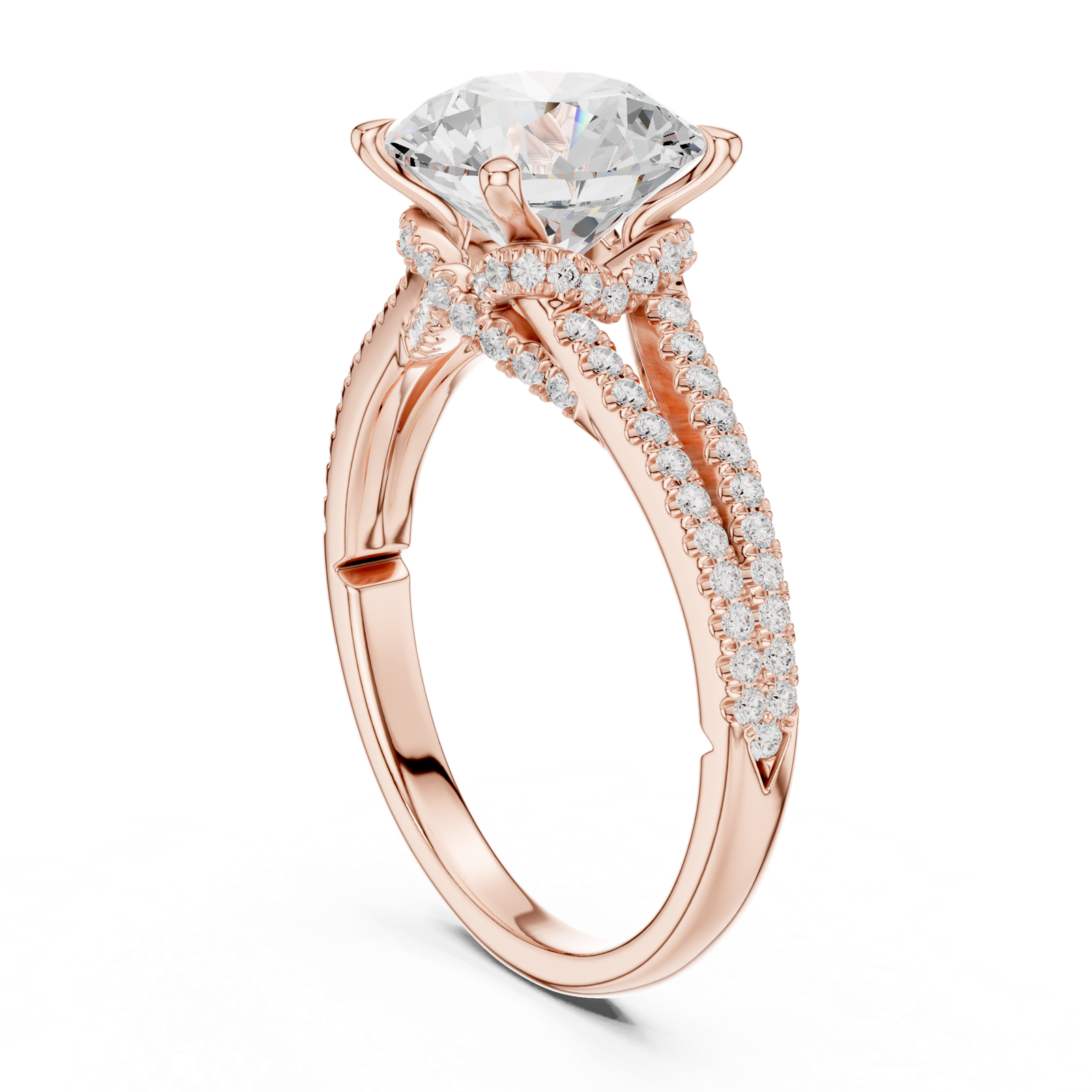Gold Ring DDLR-252, Round center stone, Rose Gold, view 1