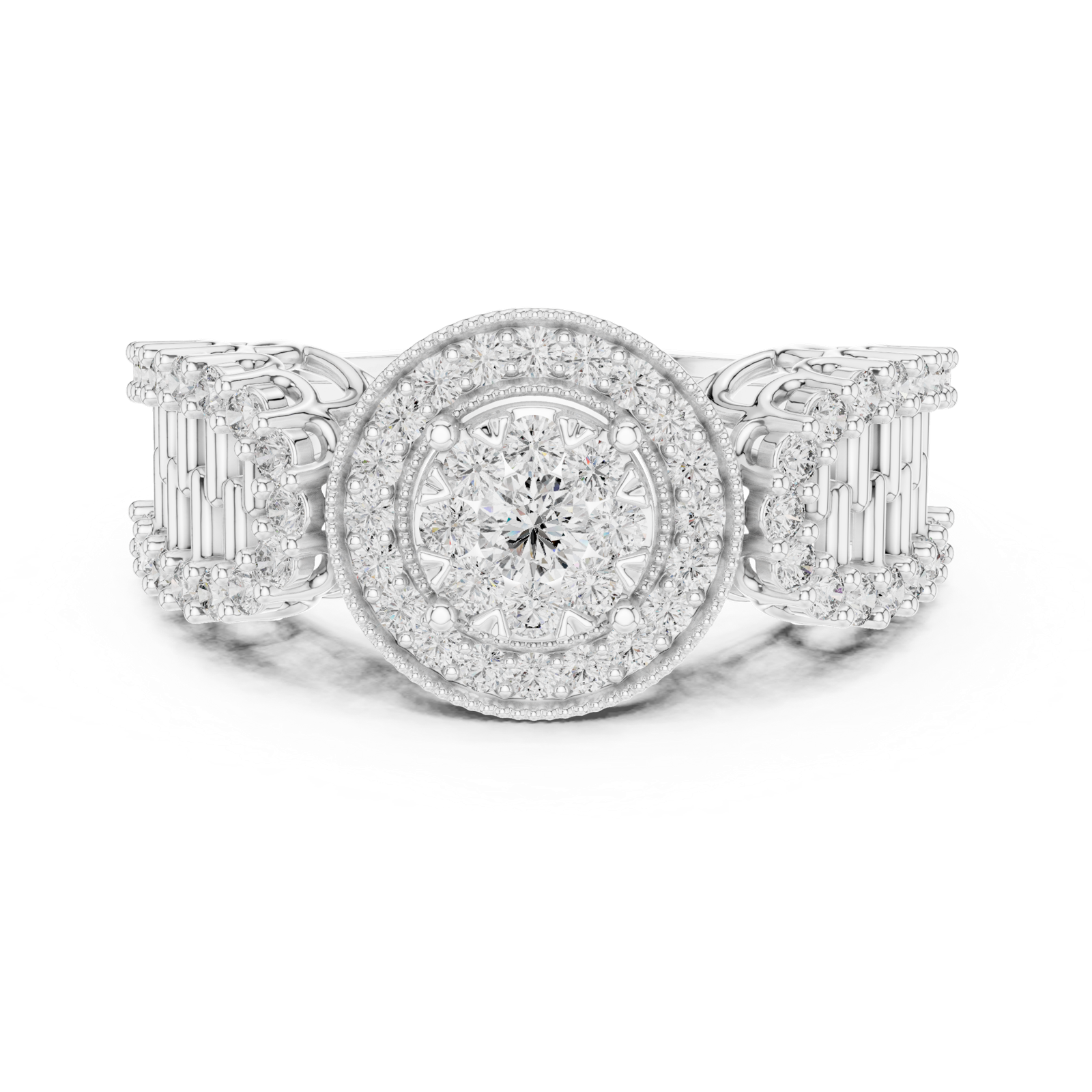 14K Solid Gold Lab Diamond Halo Ring, White Gold