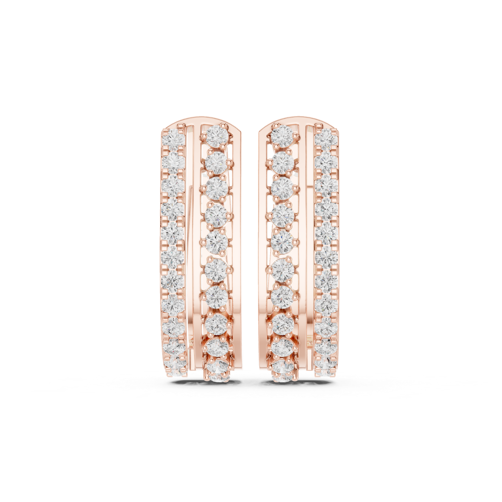 14K Solid Gold Lab Diamond Huggie Earrings, Rose Gold