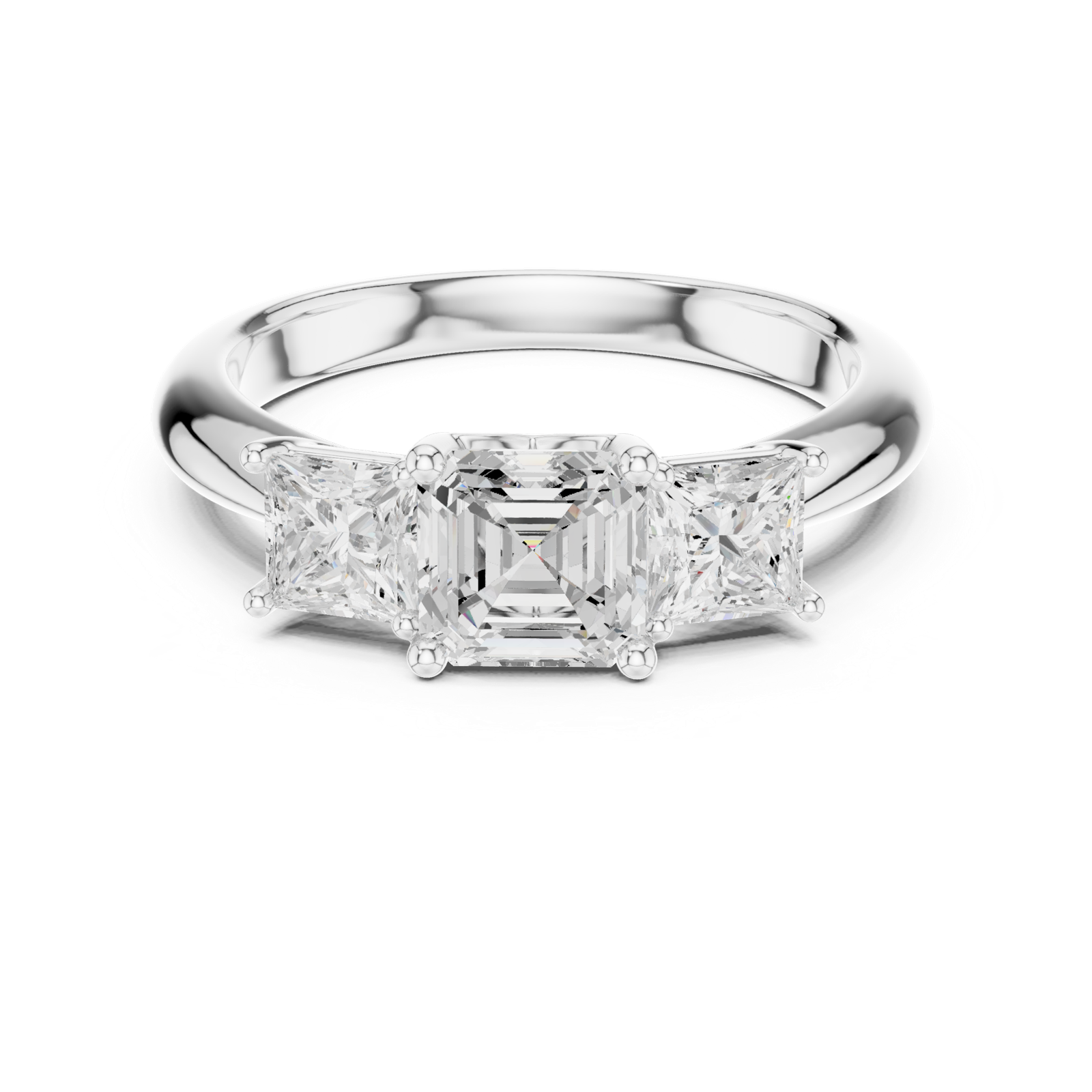 Gold Ring DDLR-044, Asscher center stone, White Gold, view 4