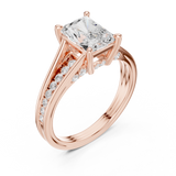 Gold Ring DDLR-253, Radiant center stone, Rose Gold, view 2