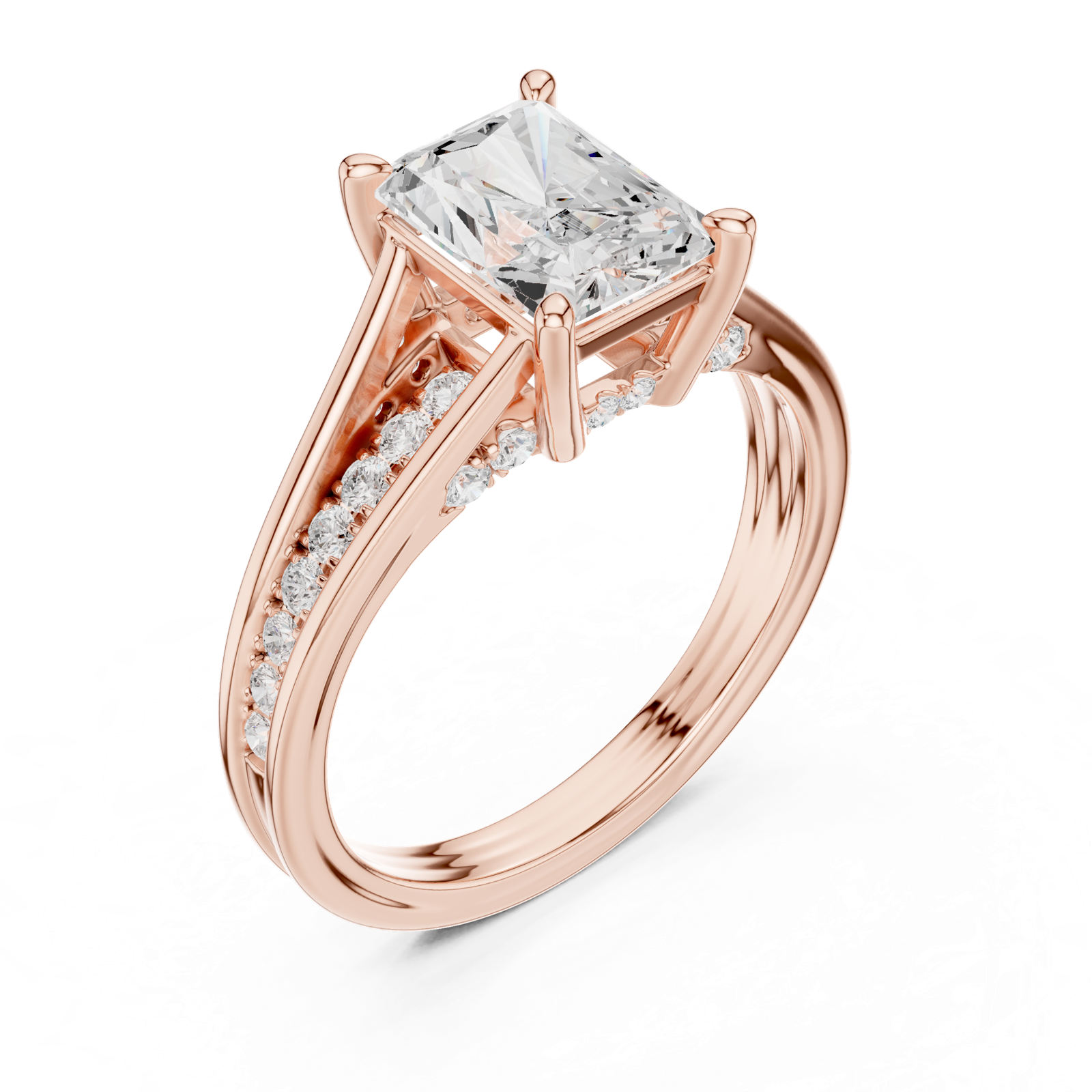 Gold Ring DDLR-253, Radiant center stone, Rose Gold, view 2