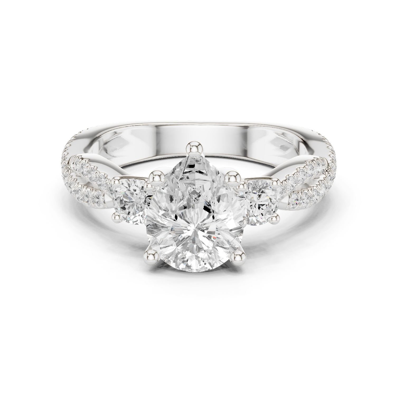Gold Ring DDLR-281, Pear center stone, White Gold