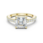 Gold Ring DDLR-039, Asscher center stone, Yellow Gold