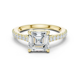 Gold Ring DDLR-039, Asscher center stone, Yellow Gold