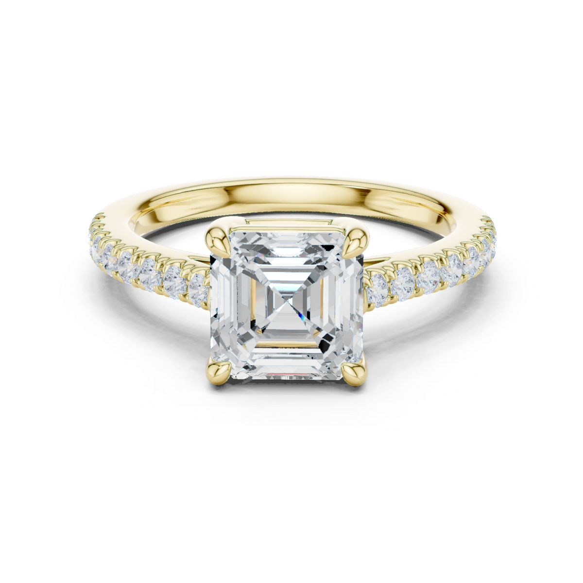 Gold Ring, Asscher center stone, Yellow Gold