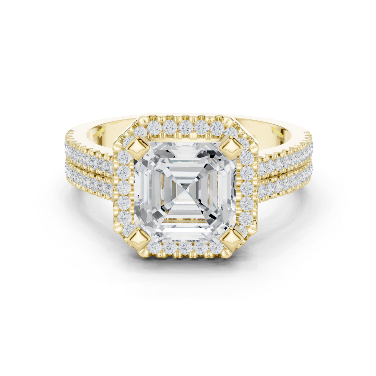 Gold Ring, Asscher center stone, Yellow Gold