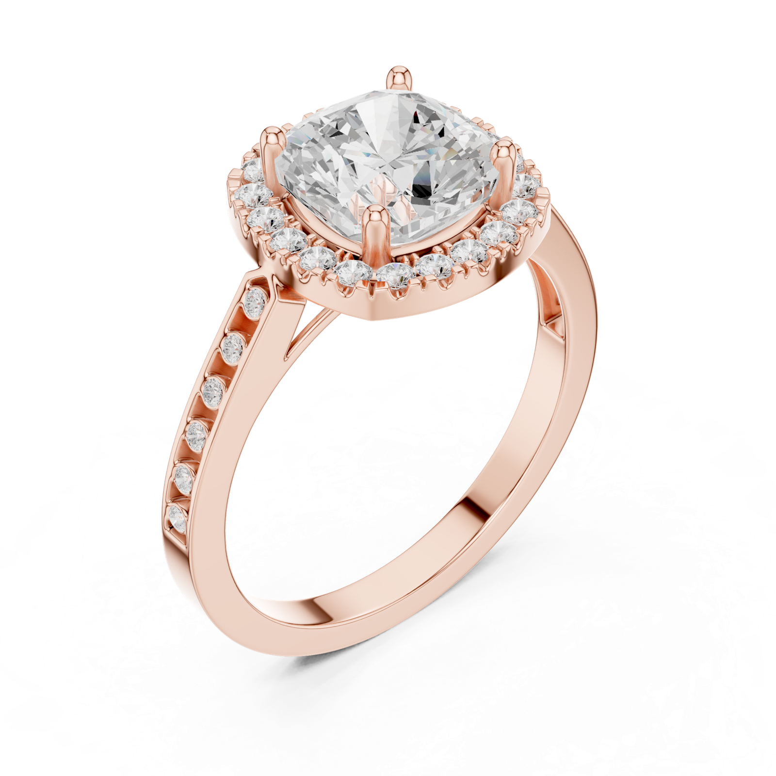 Gold Ring, Cushion center stone, Rose Gold, view 2