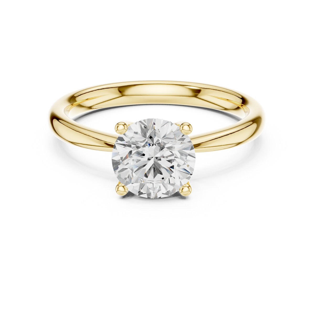 14K Solid Gold Lab Diamond Solitaire Ring, Yellow Gold