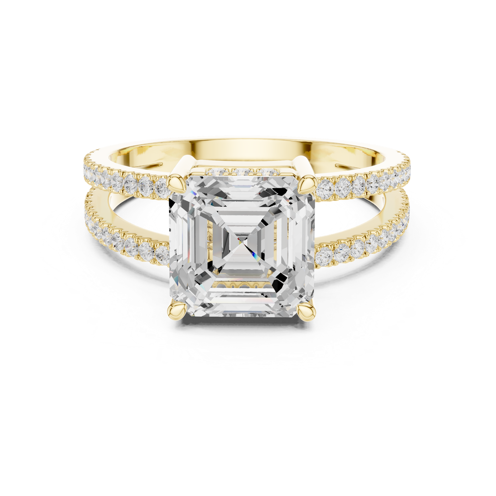 Gold Jewelry, Asscher center stone, Yellow Gold, view 4