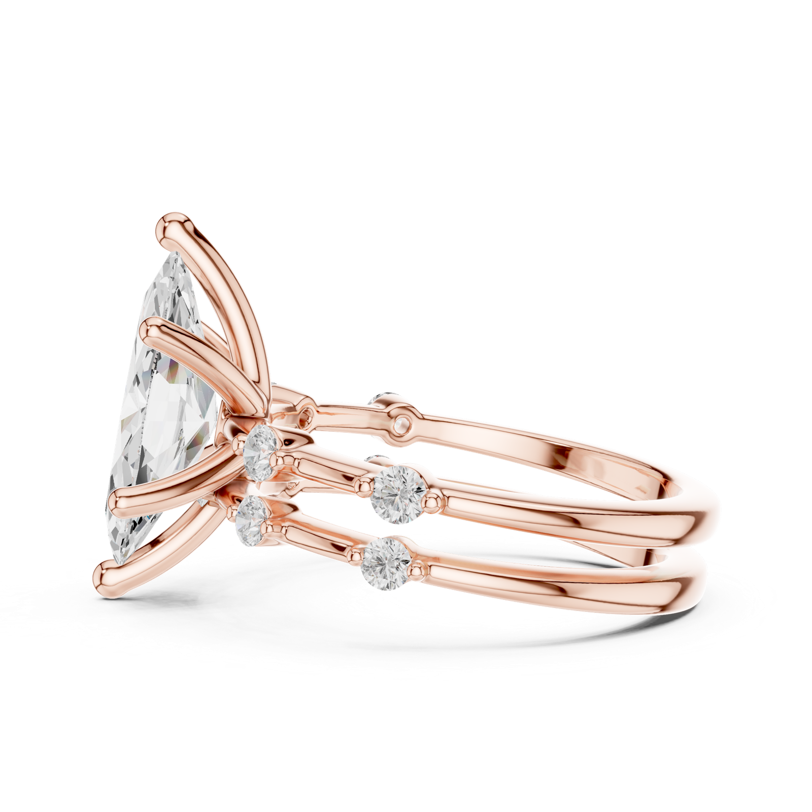 Gold Ring DDLR-441, Marquise center stone, Rose Gold, view 3