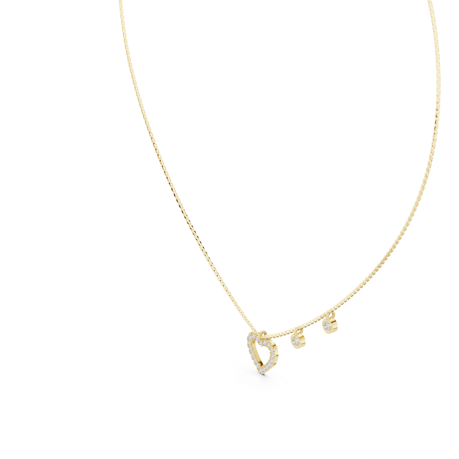 14K Solid Gold Lab Diamond Heart Pendant Necklace, Yellow Gold, view 2