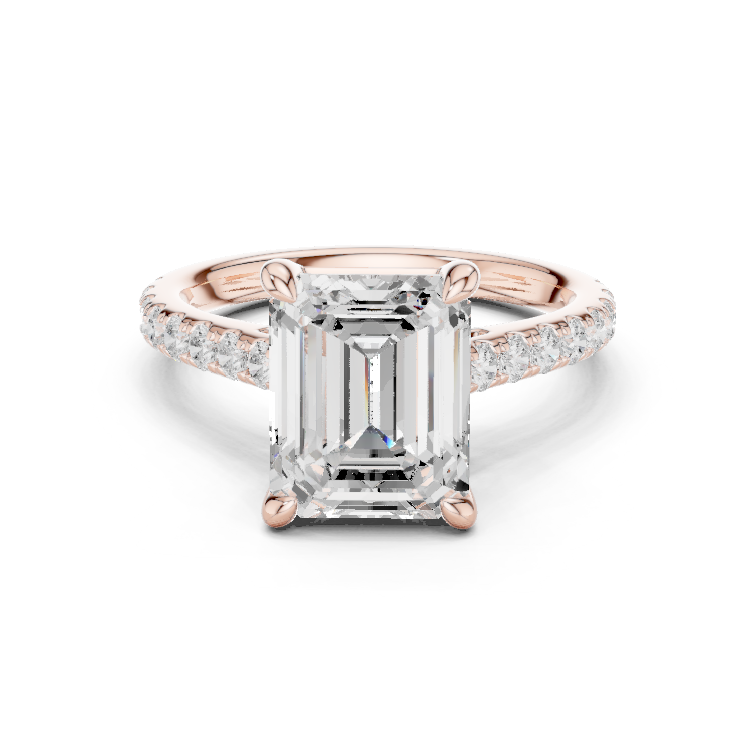 Gold Ring, Emerald center stone, Rose Gold