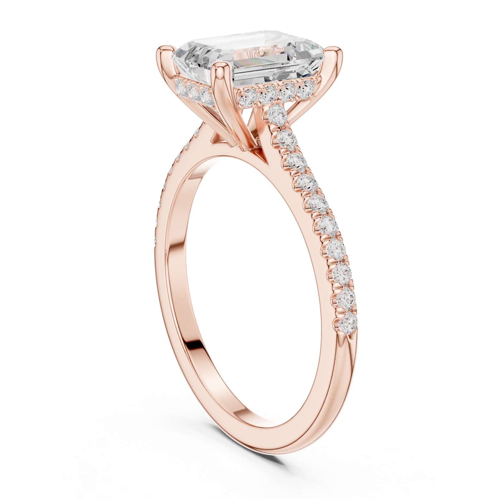 Gold Ring DDLR-169, Emerald center stone, Rose Gold, view 1