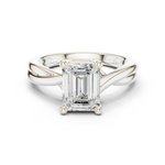 Gold Twisted Band Solitaire Engagement Ring, Emerald center stone, White Gold