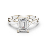 Gold Twisted Band Solitaire Engagement Ring, Emerald center stone, White Gold