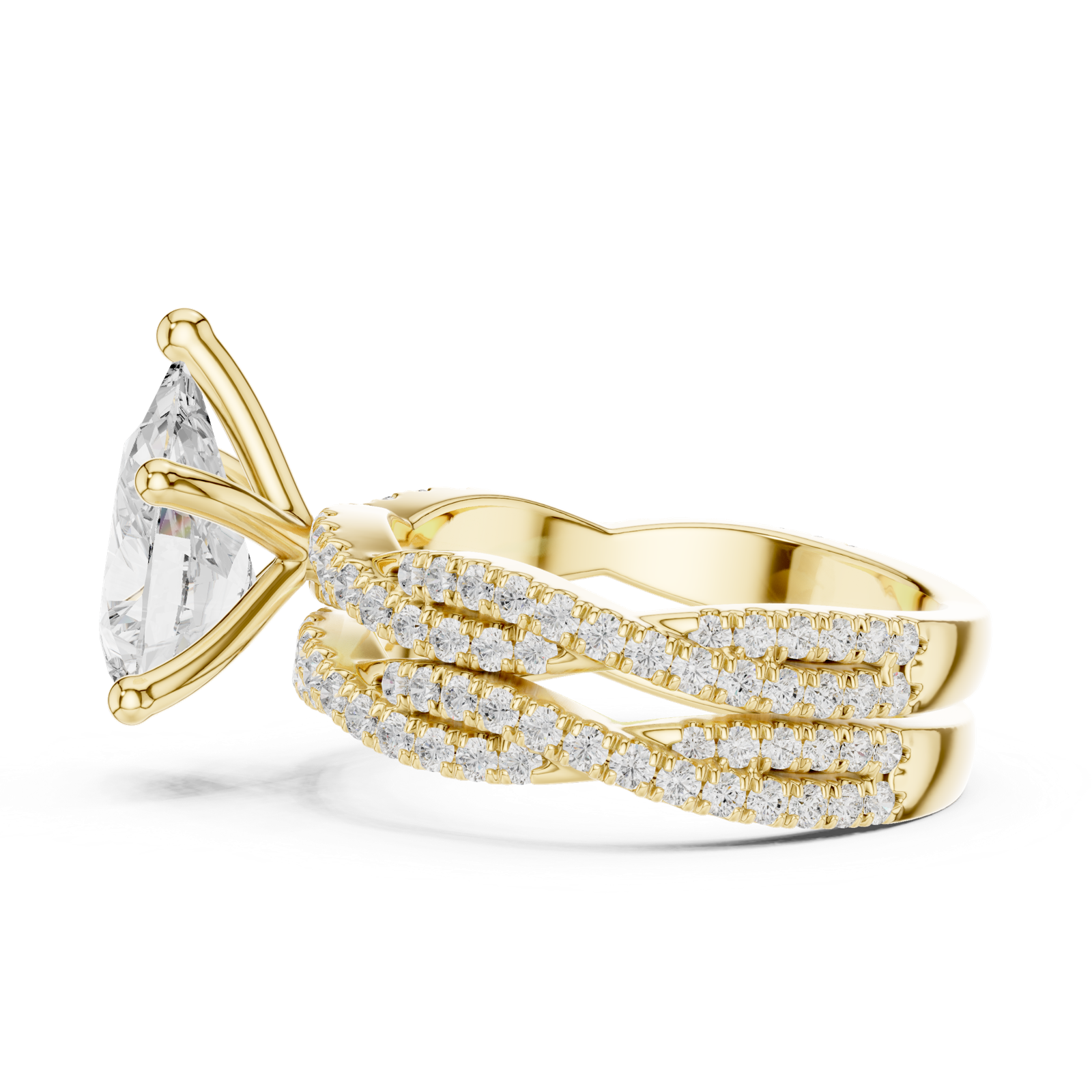 Gold Ring DDLR-300, Pear center stone, Yellow Gold, view 3