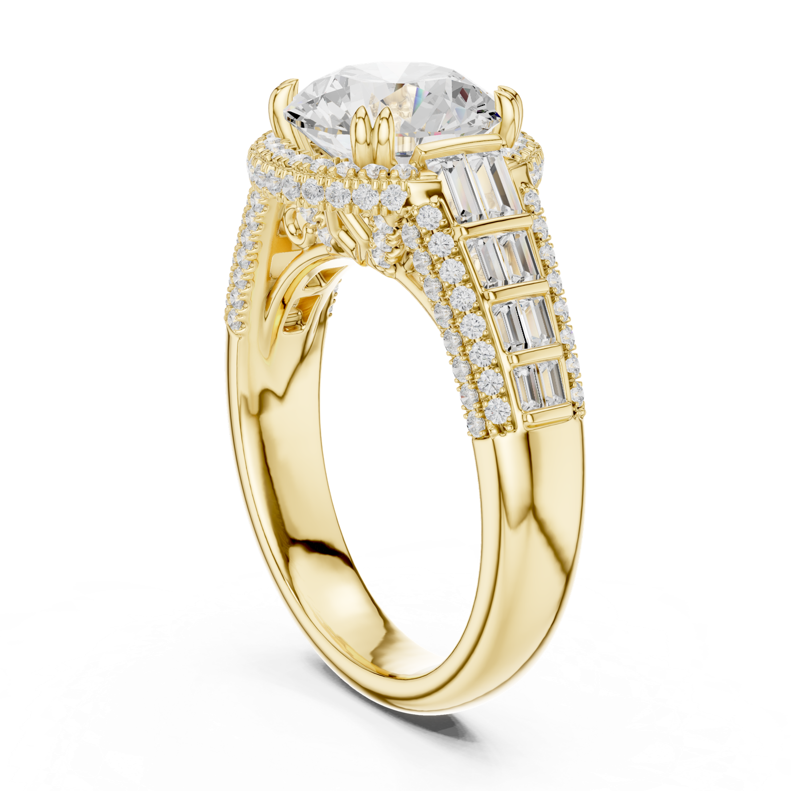 Gold Ring, Round center stone, Yellow Gold, view 1