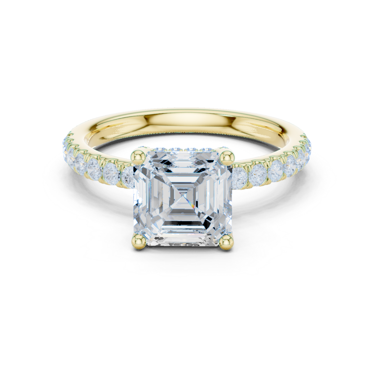 Gold Ring, Asscher center stone, Yellow Gold
