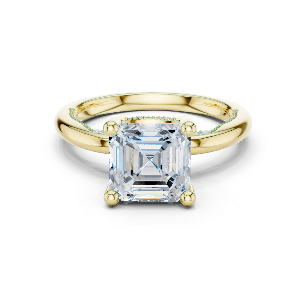 Gold Ring, Asscher center stone, Yellow Gold