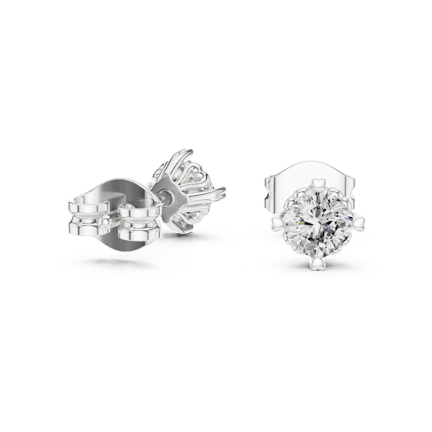 14K Solid Gold Lab Diamond Stud Earrings, White Gold, view 1