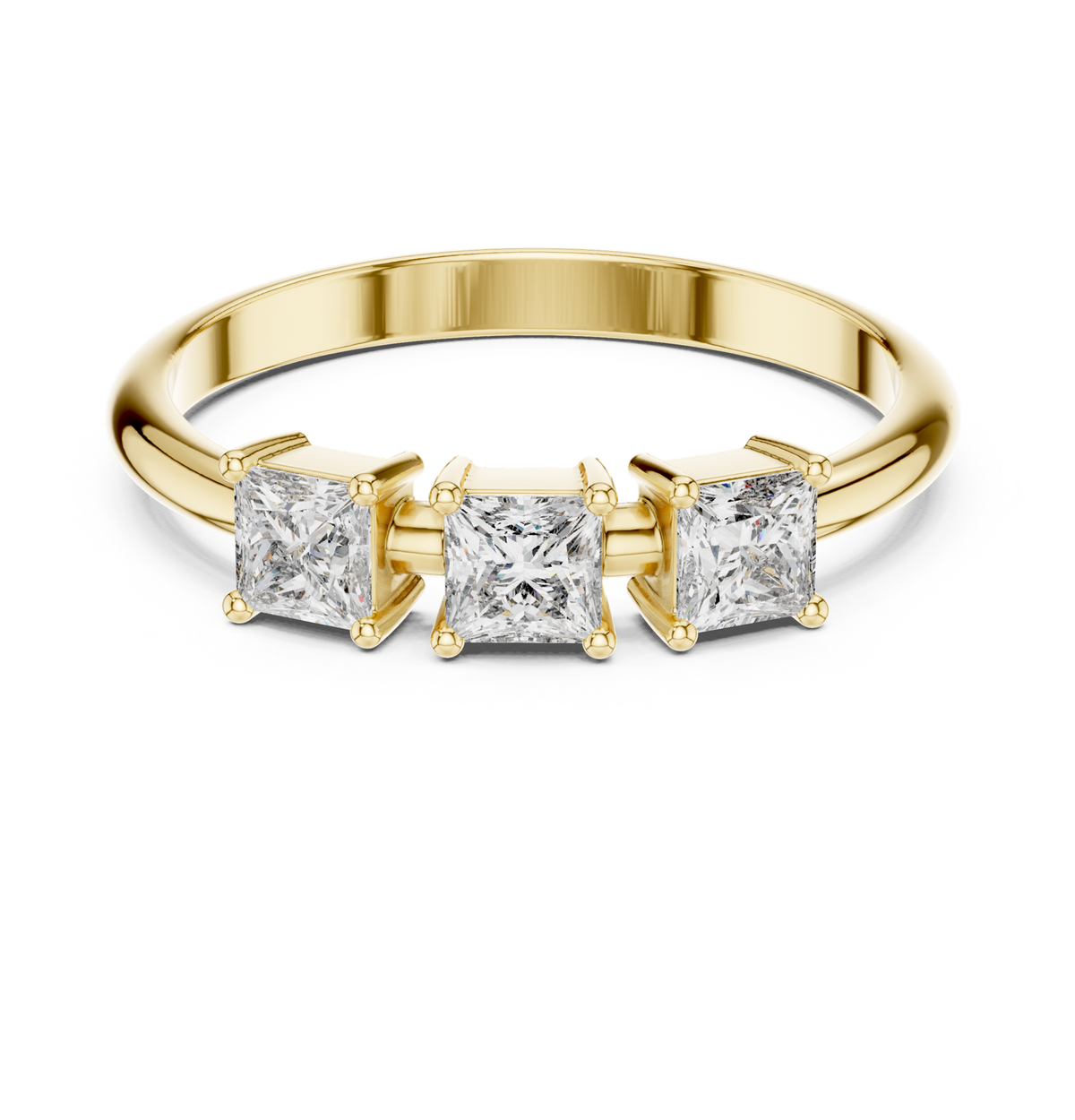 14K Solid Gold Lab Diamond Three-Stone Ring, Yellow Gold