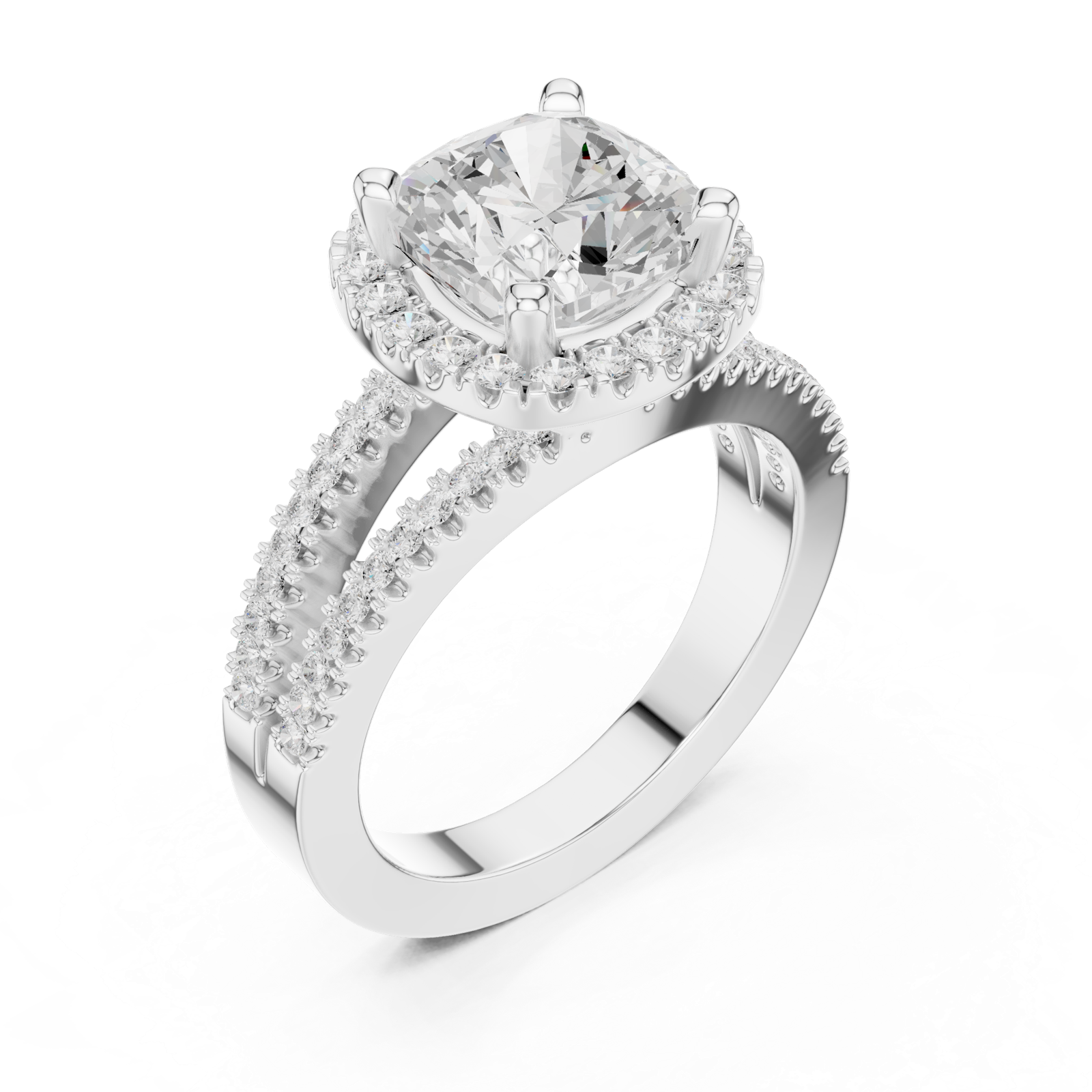 Gold Ring DDLR-350, Cushion center stone, White Gold, view 2