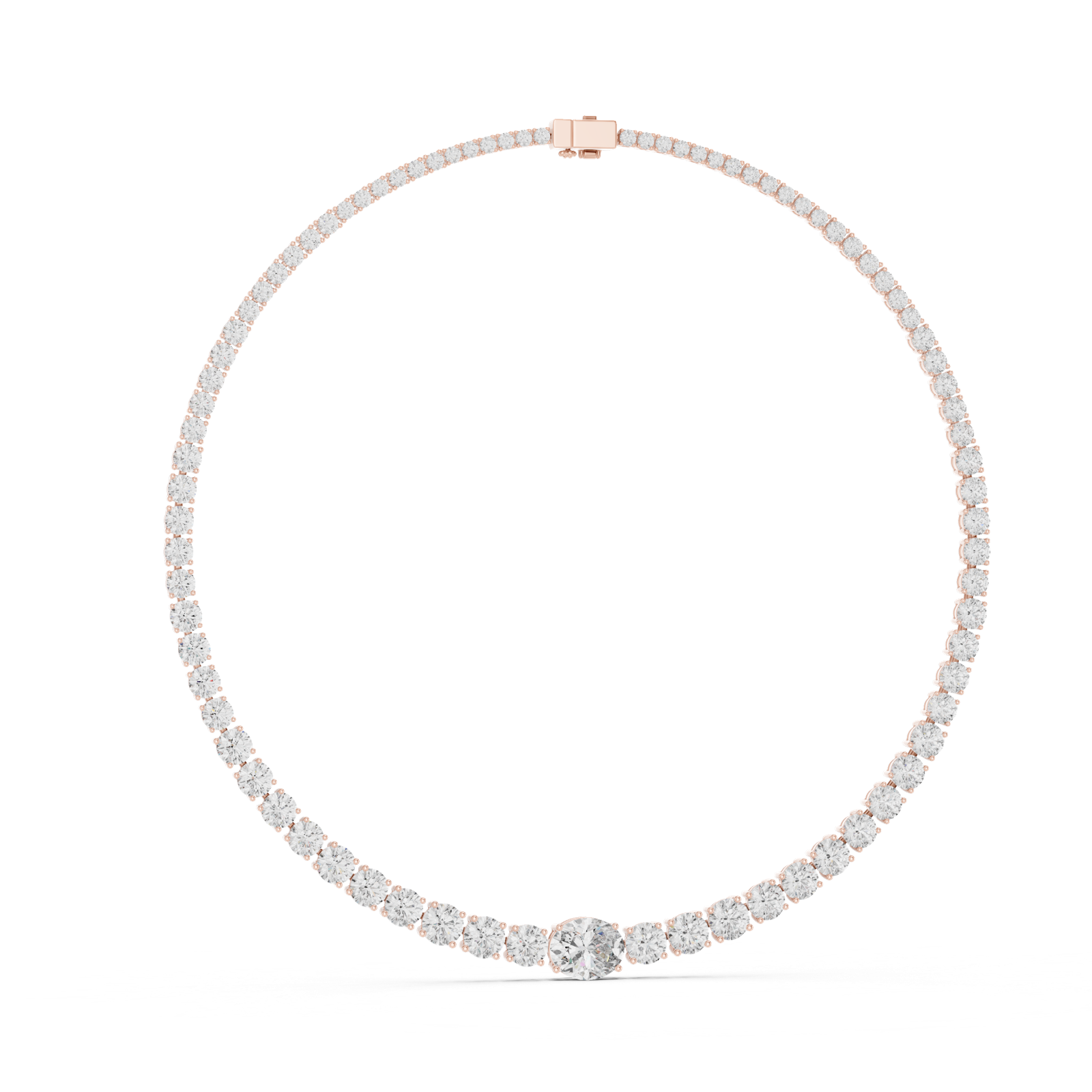 14K Solid Gold Lab Diamond Tennis Necklace, Rose Gold, view 1