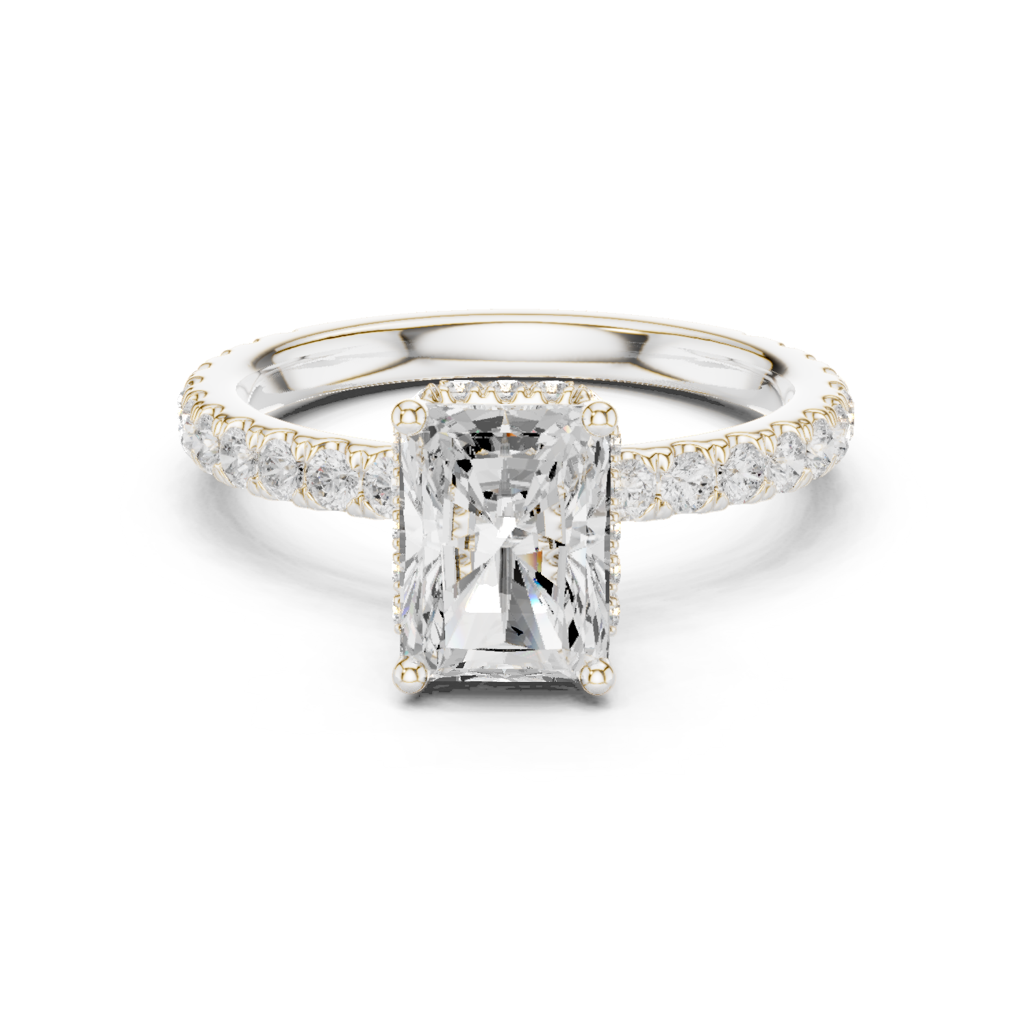 Gold Ring DDLR-165, Radiant center stone, White Gold