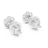 14K Solid Gold Lab Diamond Flower Cluster Earrings, White Gold, view 3