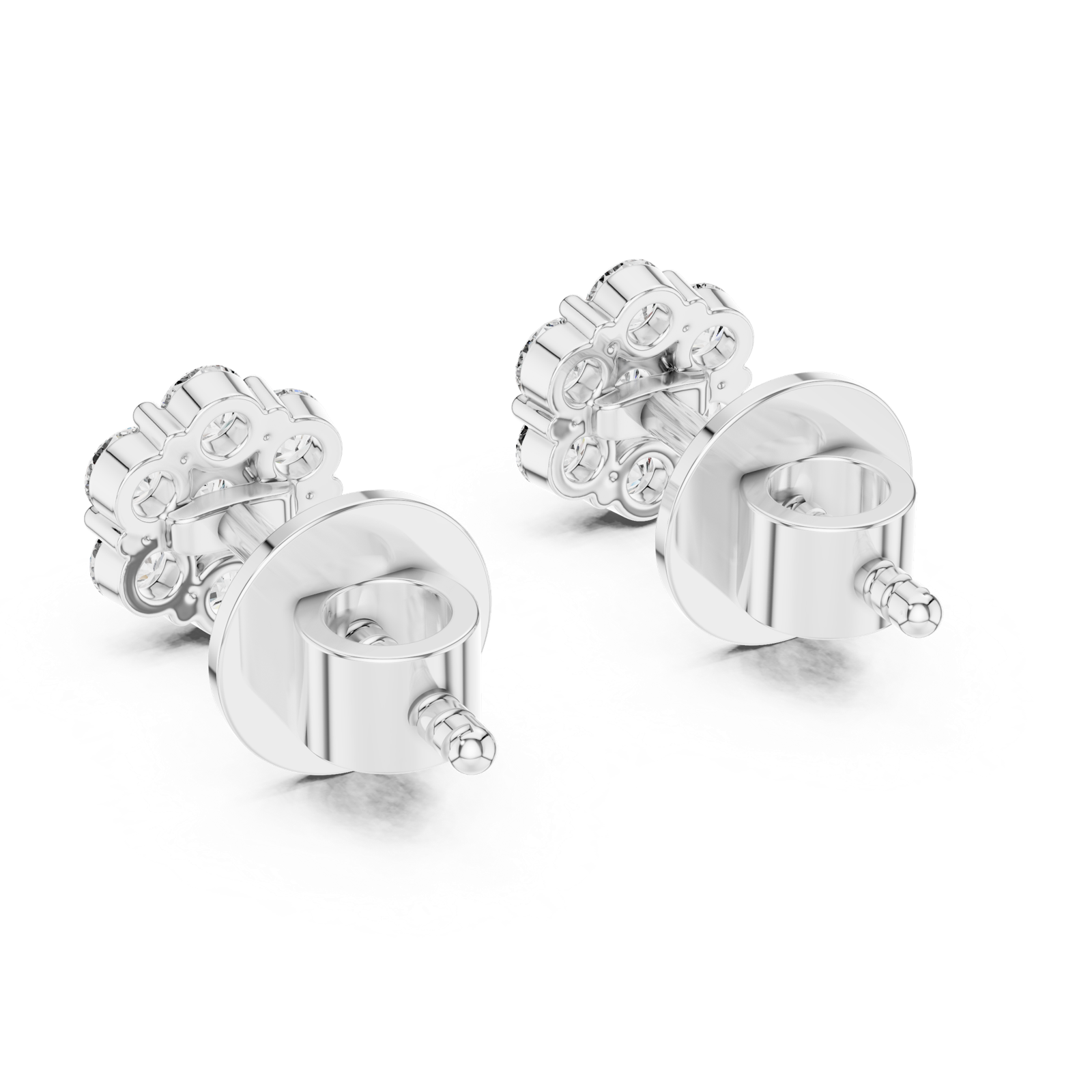 14K Solid Gold Lab Diamond Flower Cluster Earrings, White Gold, view 3