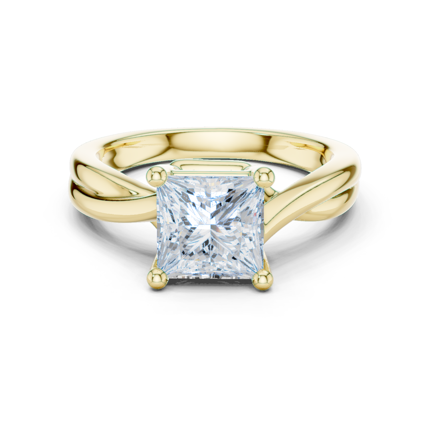 Gold Twisted Band Solitaire Engagement Ring, Princess center stone, Yellow Gold