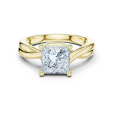Gold Twisted Band Solitaire Engagement Ring, Princess center stone, Yellow Gold