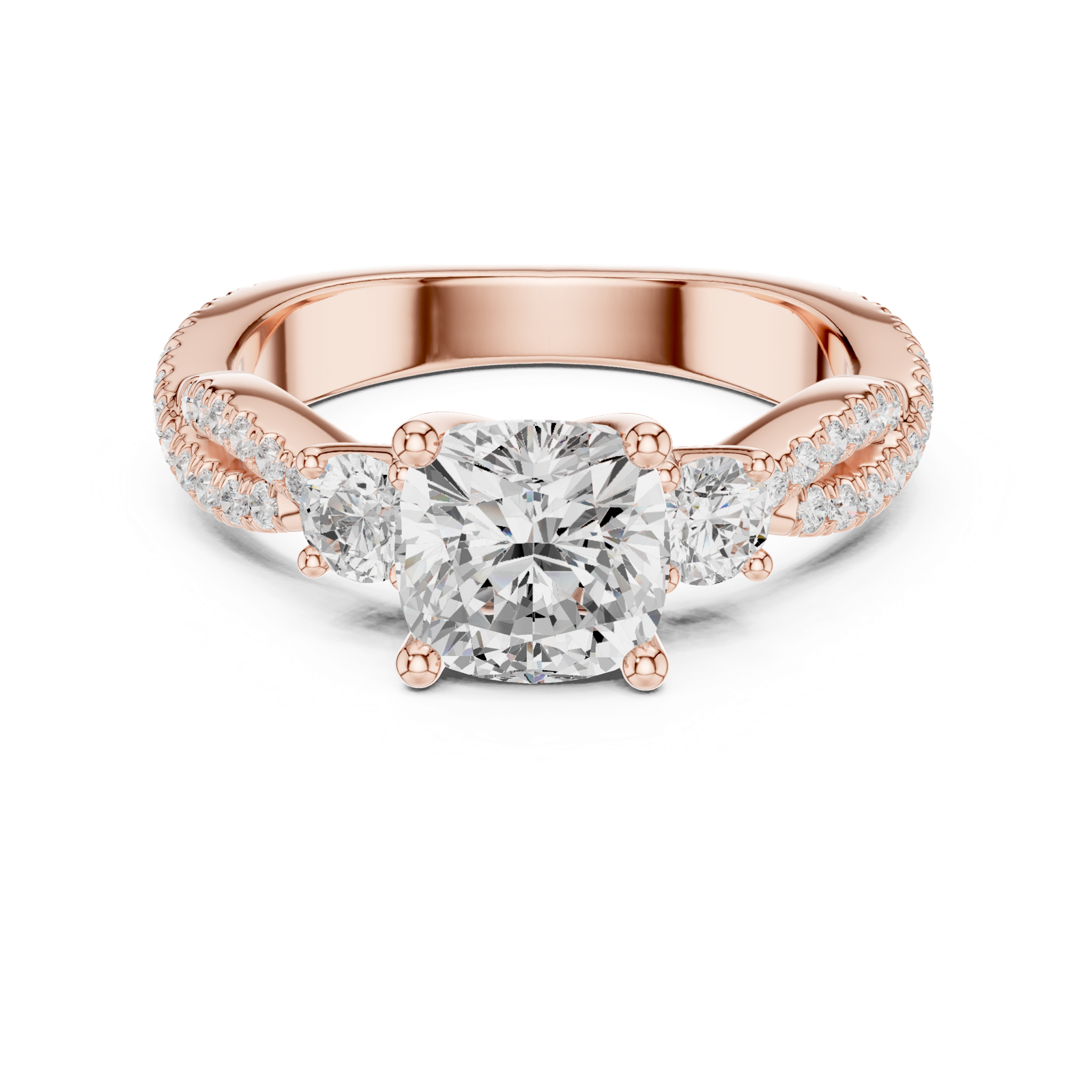 Gold Ring, Cushion center stone, Rose Gold, view 4