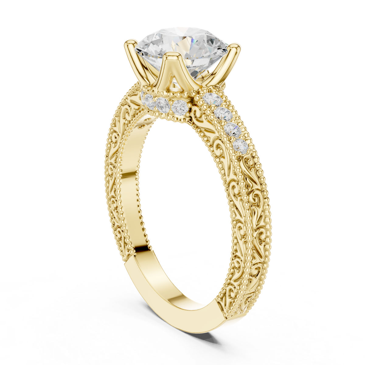 14K Solid Gold Lab Diamond Solitaire Ring, Yellow Gold, view 1