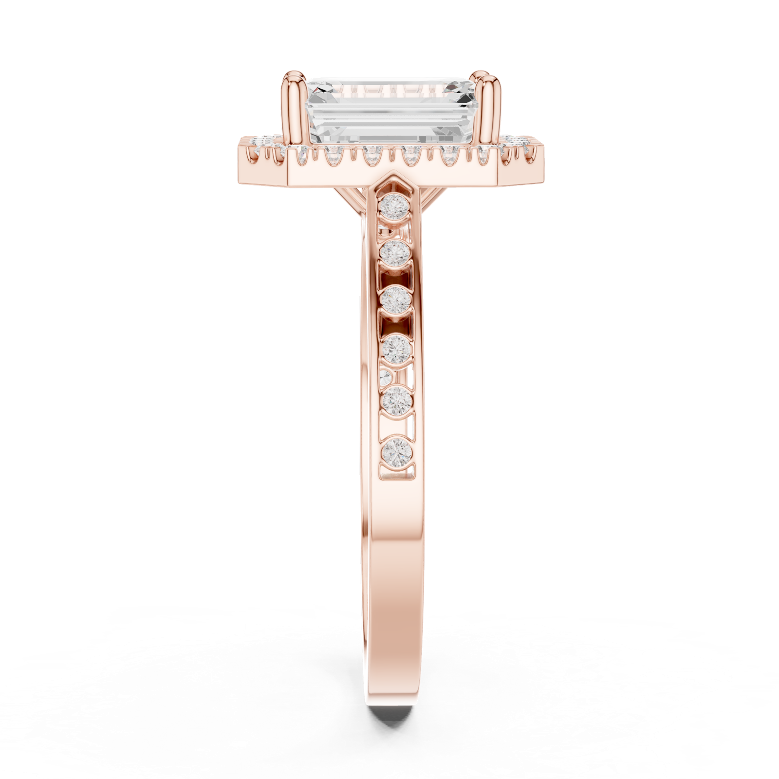 Gold Ring DDLR-349, Emerald center stone, Rose Gold, view 3