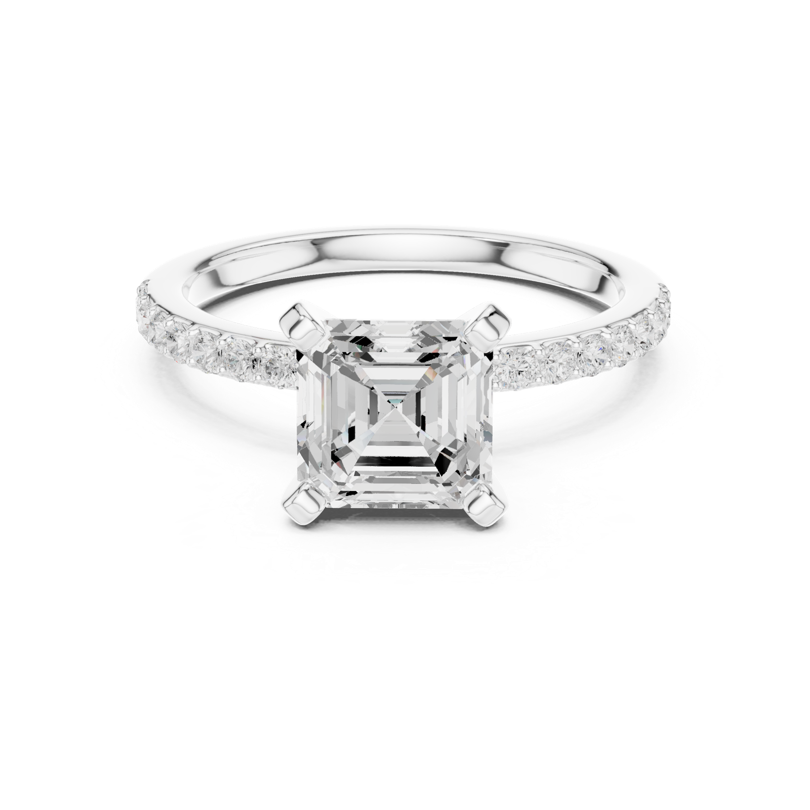 Gold Ring DDLR-040, Asscher center stone, White Gold, view 4