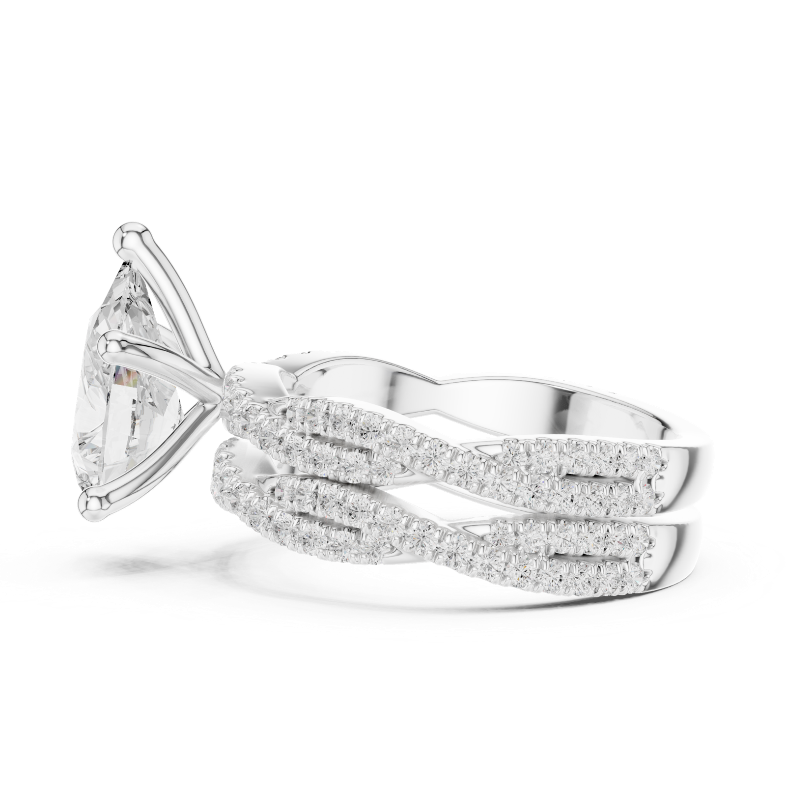 Gold Ring DDLR-300, Pear center stone, White Gold, view 3