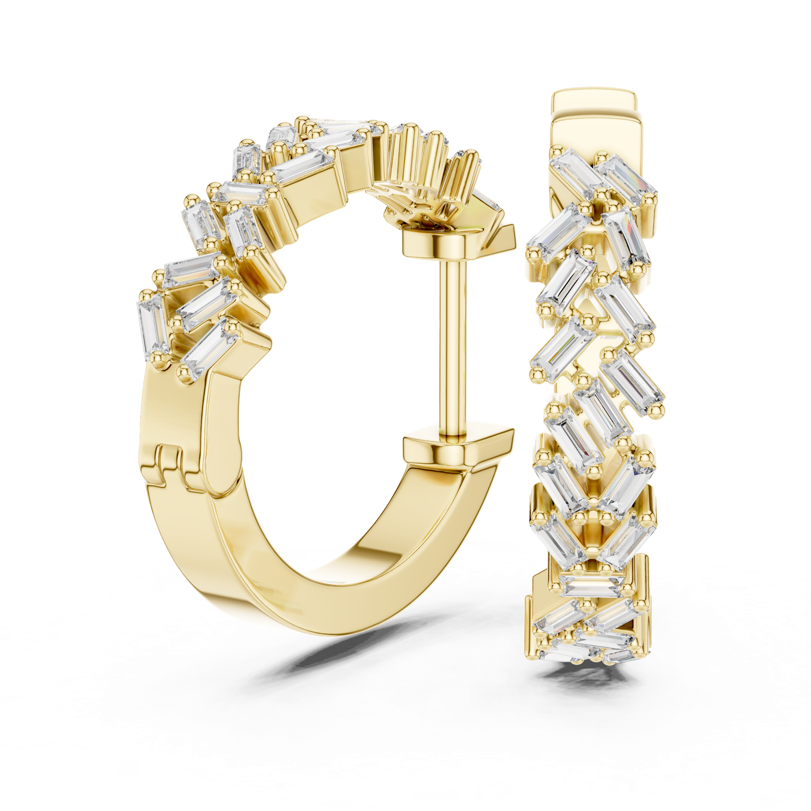 14K Solid Gold Lab Diamond Huggie Earrings, Yellow Gold, view 1