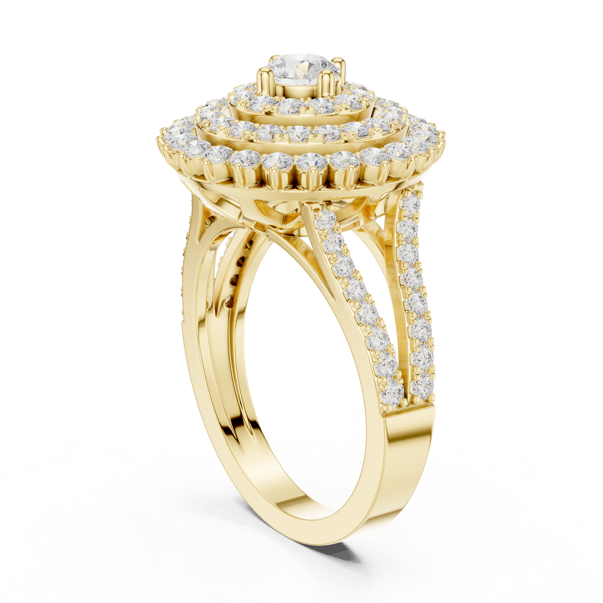 14K Solid Gold Lab Diamond Halo Ring, Yellow Gold, view 1