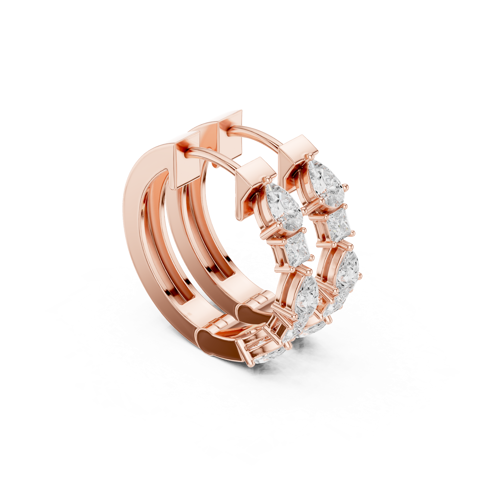 14K Solid Gold Lab Diamond Hoop Earrings, Rose Gold, view 1
